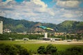 Vitoria Brazil - April 10 2021: Side view of AZUL AIRLINES Embraer 190 takeoff run Vitoria Airport (VIX SBVT