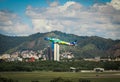 Vitoria Brazil - April 10 2021: Side view of AZUL AIRLINES Embraer 190 takeoff run Vitoria Airport (VIX SBVT