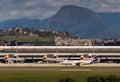 Vitoria Brazil - April 10 2021: Side view of LATAM Airbus A320 NEO taxiing near the arrival gates after arrival in Vitoria