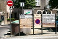 Road signs with landmarks names on street in Vitre