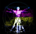 Vitruvian man with binary code, modern variation on the famous symbol.