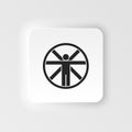 Vitruvian, man. Bioengineering neumorphic style vector icon. Biotechnology for health, researching. Molecular biology Royalty Free Stock Photo