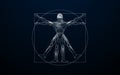 Vitruvian man with a cyborg from lines, triangles, and particle style design. Illustration vector