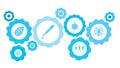 Vitruvian, man gear blue icon set. Connected gears and vector icons for logistic, service, shipping, distribution, transport, Royalty Free Stock Photo