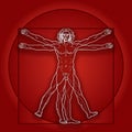 The Vitruvian man (Homo vitruviano). Red version.