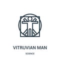 vitruvian man icon vector from science collection. Thin line vitruvian man outline icon vector illustration. Linear symbol for use