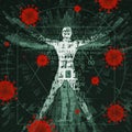 Vitruvian man of modern age, victim of coronavirus pandemic.