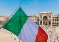 Vittorio Emanuele II monument in Milan, Italy with italian flag Royalty Free Stock Photo