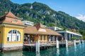 Vitznau Rigi Bahn jetty stop for touristic boats on Lucerne lake in Switzerland