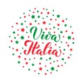 Viva Italia calligraphy hand lettering with red green stars and dots. Long Live Italy in Italian. Vector template for typography