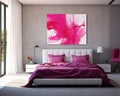 Viva magenta bedroom interior design features a white furniture bed.