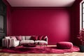 Viva magenta is a trend colour in the luxury living. Painted mockup wall for art