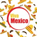 Viva Mexico banner. Mexican banner with a sombrero and a man`s mustache on a white background. Vector illustration