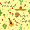 Viva Mexico Cinco de Mayo seamless pattern.