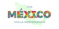 Viva Mexico lettering Independence day Mexican vector national symbol flag map color Royalty Free Stock Photo