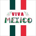 Viva Mexico, national mexican phrase holiday, typography vector illustration in flag colors, ornaments with fireworks. Royalty Free Stock Photo