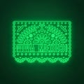 Viva Mexico neon sign. Decorative Papel picado card in neon style. Royalty Free Stock Photo