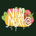 Viva mexico - urabn graffiti with taco on background. textured street art vector illustration design.