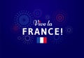 Vive la France! Greeting card design with text and fireworks for National day celebration in France Royalty Free Stock Photo