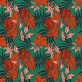 Vivid abstract color tropical leaves seamless pattern