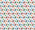 Vivid abstract 3d cubes geometric seamless pattern white with multicolored hearts