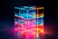 Vivid Abstract neon cube. Generate Ai