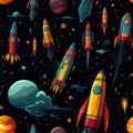 Vivid Abstract Space Rockets Seamless Ink Sketch AI Generated