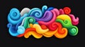 Vivid, abstract swirl design features curly elements in a modern cartoon style, perfect for creative projects on dark backgrounds Royalty Free Stock Photo