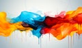 Vivid Abstract Swirls of Blue Red Yellow and Orange Paint Flowing and Dripping on White Background Royalty Free Stock Photo