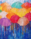 impressionist acrylic painting of colorful umbrellas symbolizing diversity for pride celebration