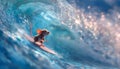 A vivid, actionpacked scene featuring a mouse surfing on a wave. The mouse is depicted in a dynamic pose, with its body Royalty Free Stock Photo