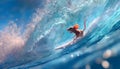 A vivid, actionpacked scene featuring a mouse surfing on a wave. The mouse is depicted in a dynamic pose, with its body Royalty Free Stock Photo