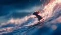 A vivid, actionpacked scene featuring a mouse surfing on a wave. The mouse is depicted in a dynamic pose, with its body Royalty Free Stock Photo