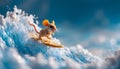 A vivid, actionpacked scene featuring a mouse surfing on a wave. The mouse is depicted in a dynamic pose, with its body Royalty Free Stock Photo