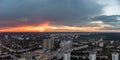 Vivid aerial sunset in city residential district