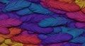A vivid arrangement of artificial feathers in various colors, including purple, blue, red, Royalty Free Stock Photo