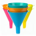Arrangement of vibrant funnels in stacked composition displaying colorful gradients on white background Royalty Free Stock Photo