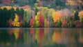 Vivid autumn hues envelop a serene lake nestled in woods Royalty Free Stock Photo