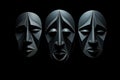 Vivid, black three abstract faces on black