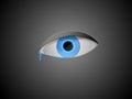 Vivid blue eye with teardrop on dark background, last drop of water, sadness for the blue planet,