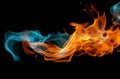 Vivid blue and orange flames on a black background Royalty Free Stock Photo