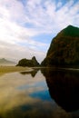 Haystack Rock Reflection in Sand Vertical