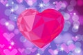 Vivid bokeh with big crystal heart. Background with highlights.