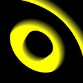 close-up view of part of a 3D image of bright yellow concentric rings on black background