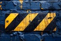 Concept Nature Photography, Abstract Art, Weather Vivid Caution Weathered Warning Stripes on Blue