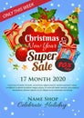 Vivid christmas poster with bell present box decoration