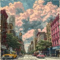 Vivid Cityscape Illustration: A Dreamy New York Street