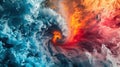 Vivid clash of fiery and icy elements creating dynamic energy