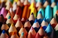 Vivid close up colored sharpener pencils, macro shot of pencils