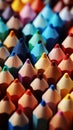 Vivid close up colored sharpener pencils, macro shot of pencils